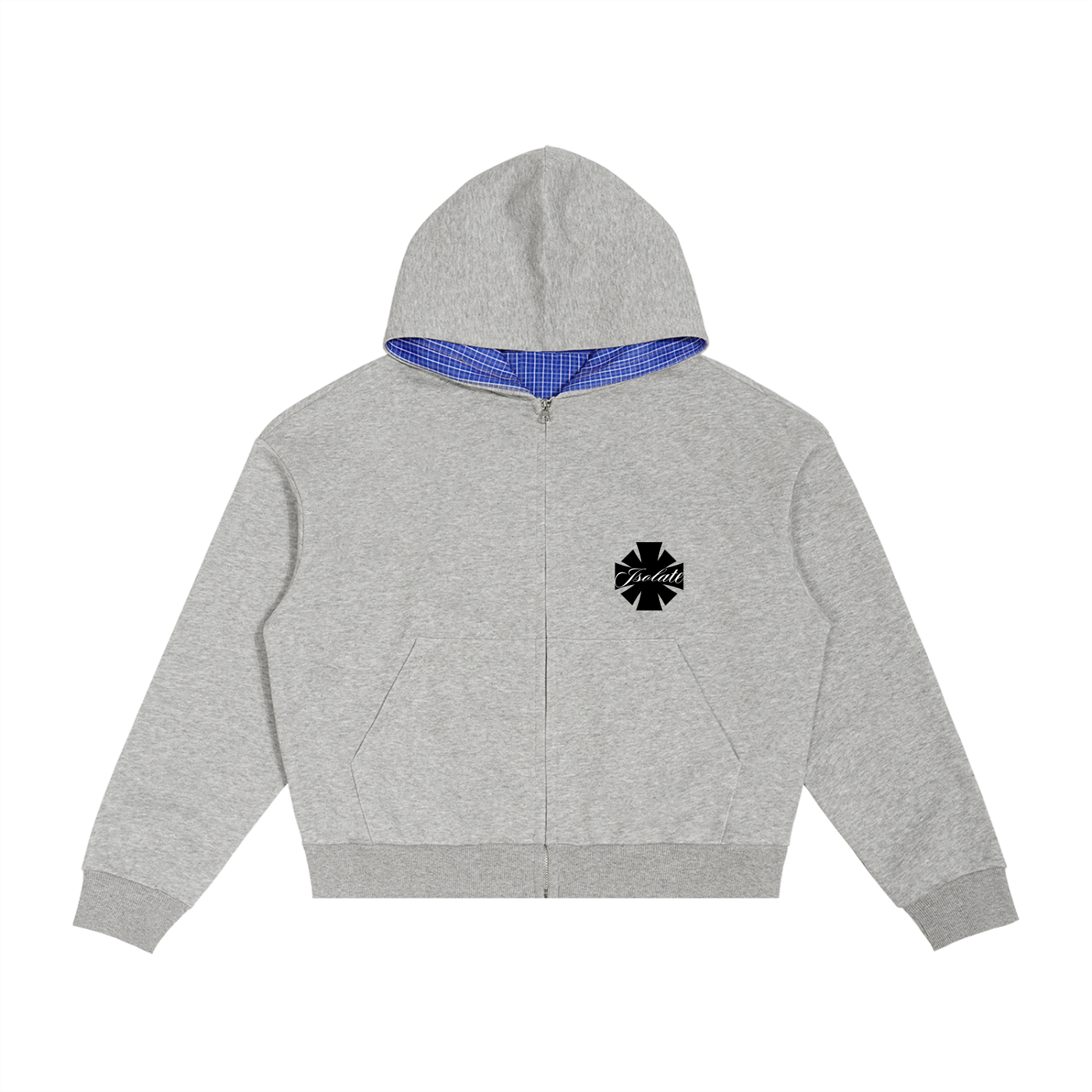 Contrast Plaid Boxy Zip Hoodie
